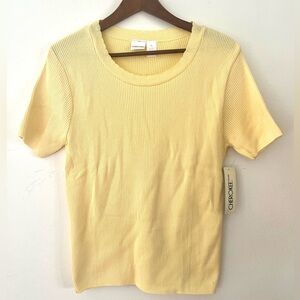 Cherokee Sweater Vintage Short Sleeve Womens XL NWT Yellow Crew Neck 100% Cotton